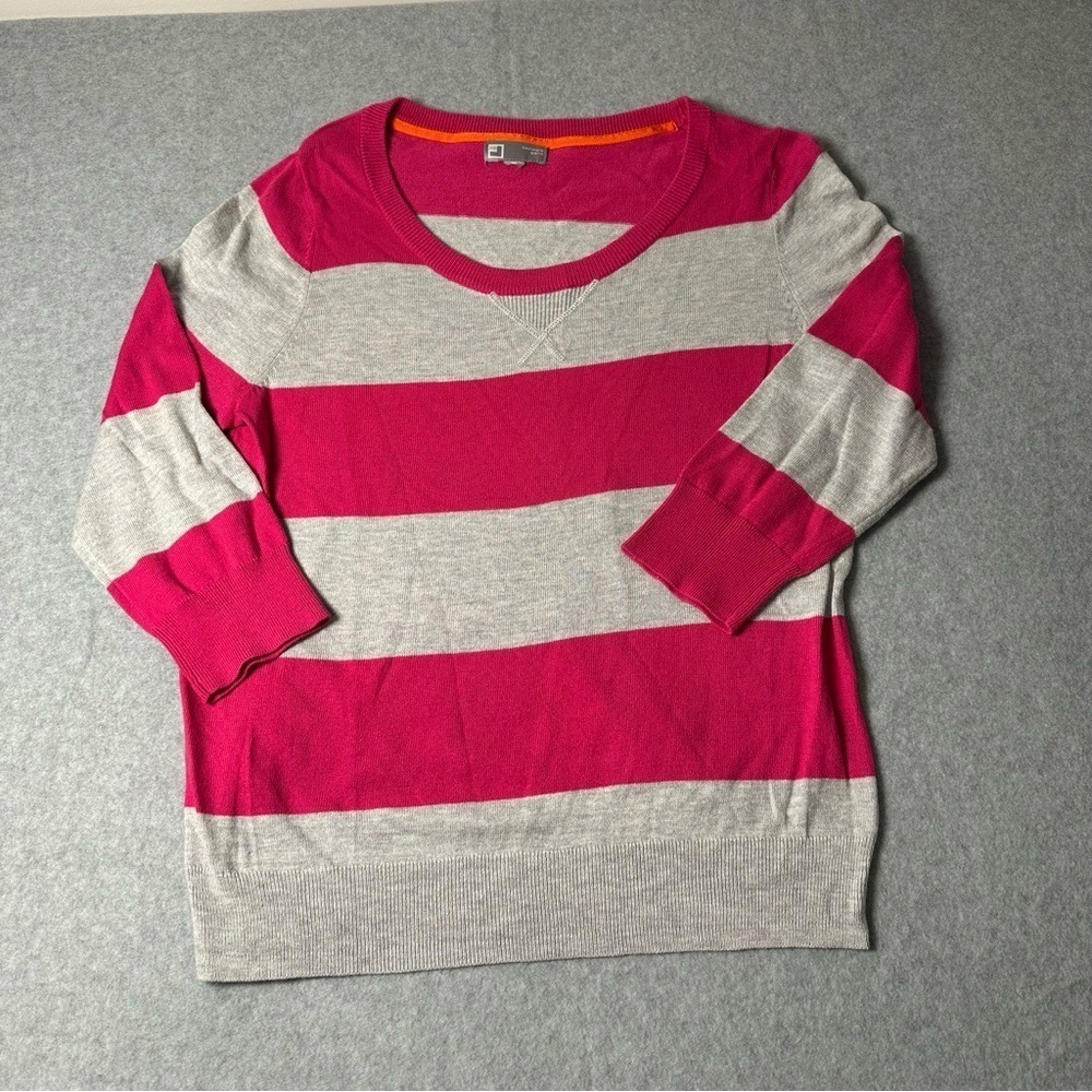 JCPenney Cashmere Blend Striped Sweater Pink Grey 3/4 Sleeve Pullover Mens L